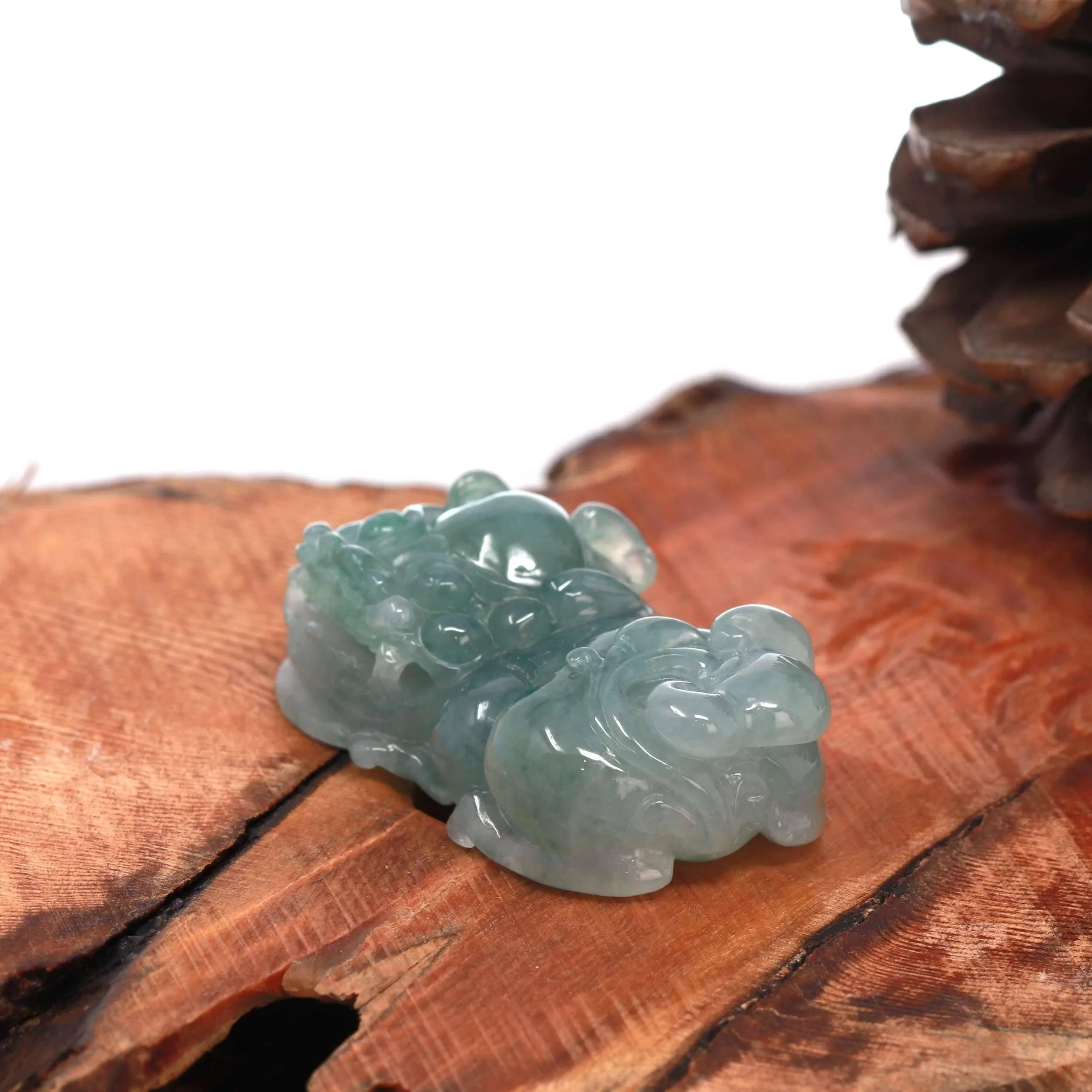 Baikalla™ Pi Xiu Genuine Burmese Blue Green Icy Jadeite Jade PiXiu Pendant Necklace (FengShui Lucky)