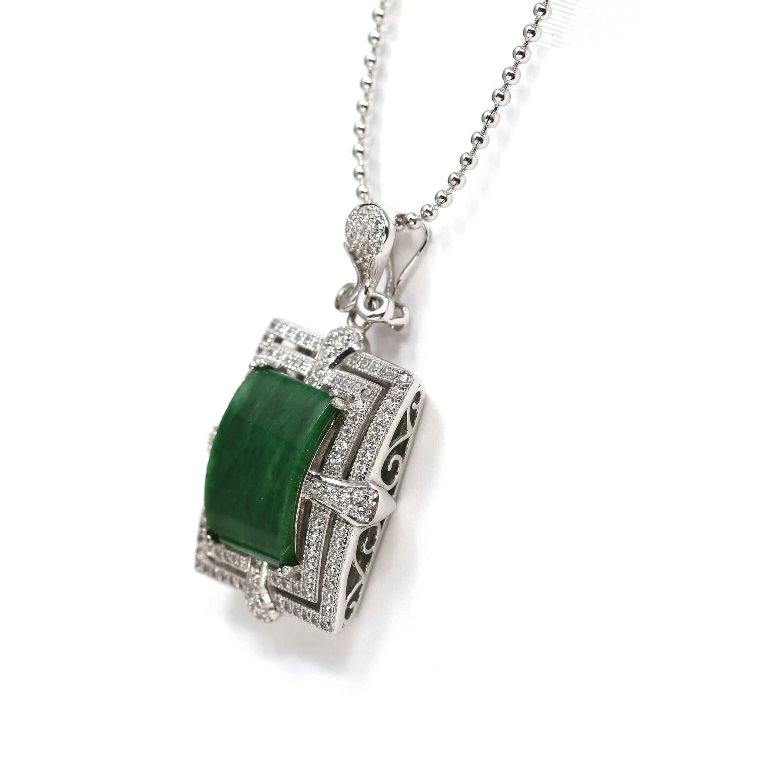 Baikalla™ Sterling Silver Jadeite Jade Classic Pendant Necklace With CZ