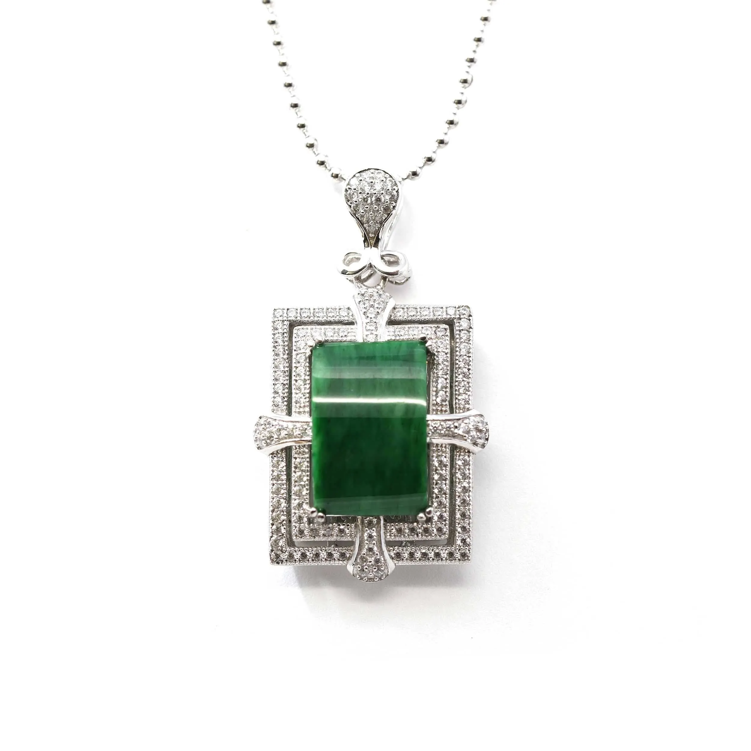 Baikalla™ Sterling Silver Jadeite Jade Classic Pendant Necklace With CZ