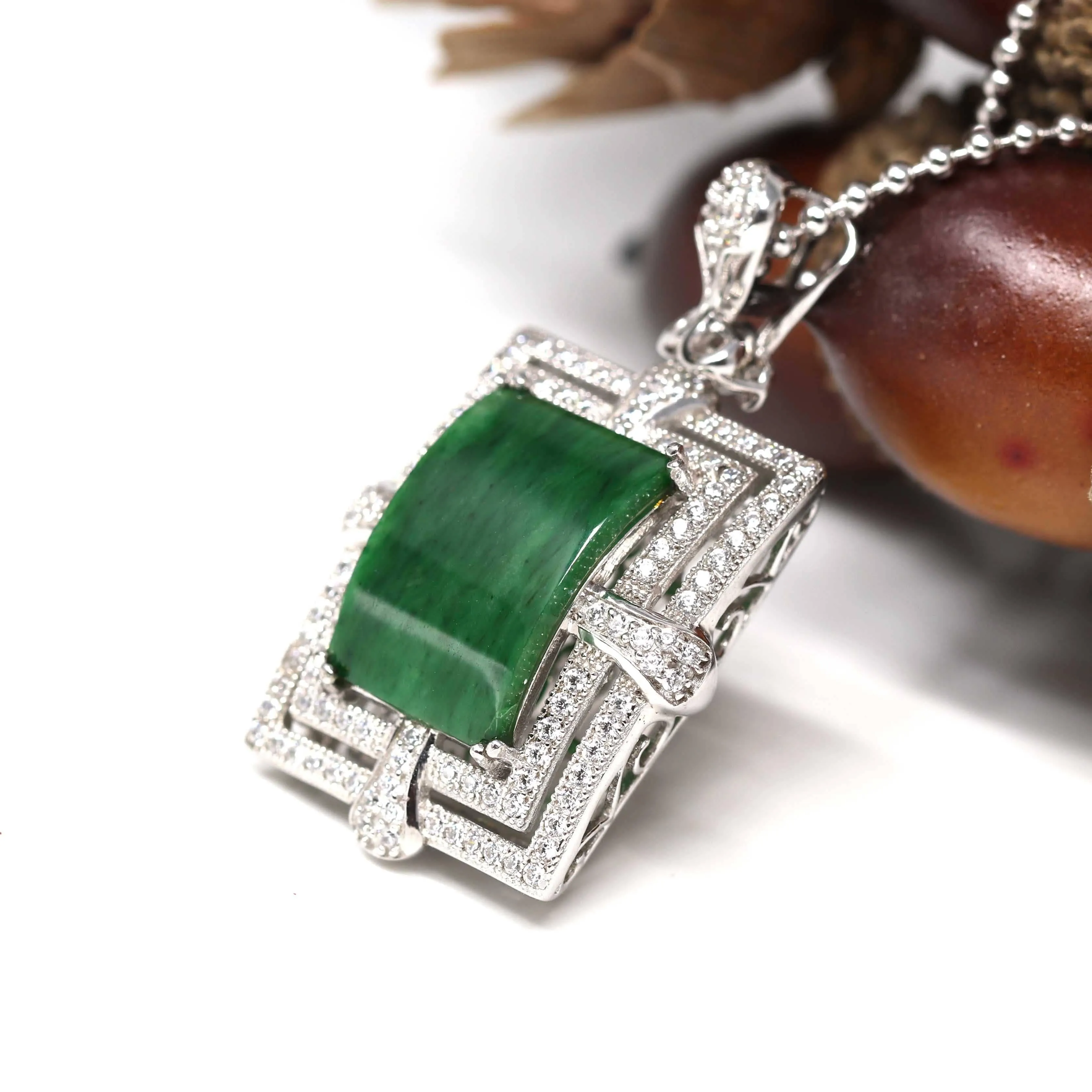 Baikalla™ Sterling Silver Jadeite Jade Classic Pendant Necklace With CZ