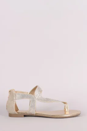 Bamboo Metallic Rhinestone Toe Ring Asymmetrical Flat Sandal