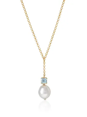 Bella baroque pearl necklace in gold and blue topaz