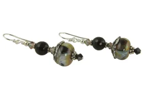 Black Calico Lampwork Bead Earrings