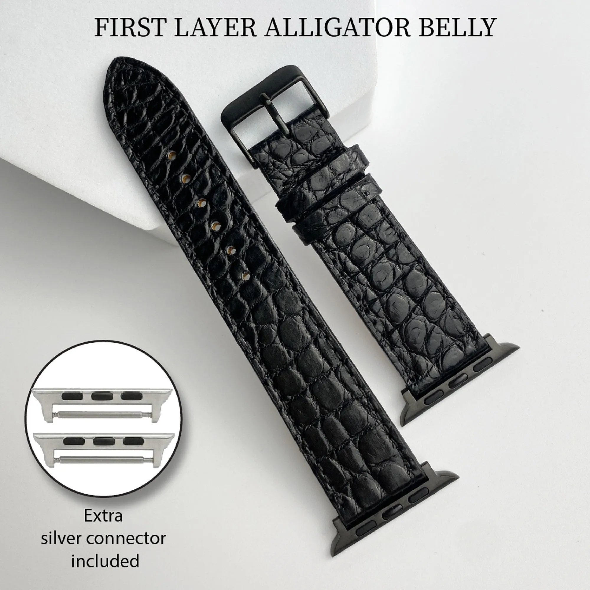 Black Flat Alligator Leather Strap For Apple Watch Ultra Series 8 7 6 5 4 3 SE | AW-21