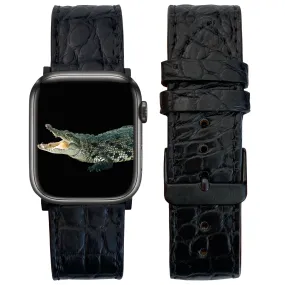 Black Flat Alligator Leather Strap For Apple Watch Ultra Series 8 7 6 5 4 3 SE | AW-21