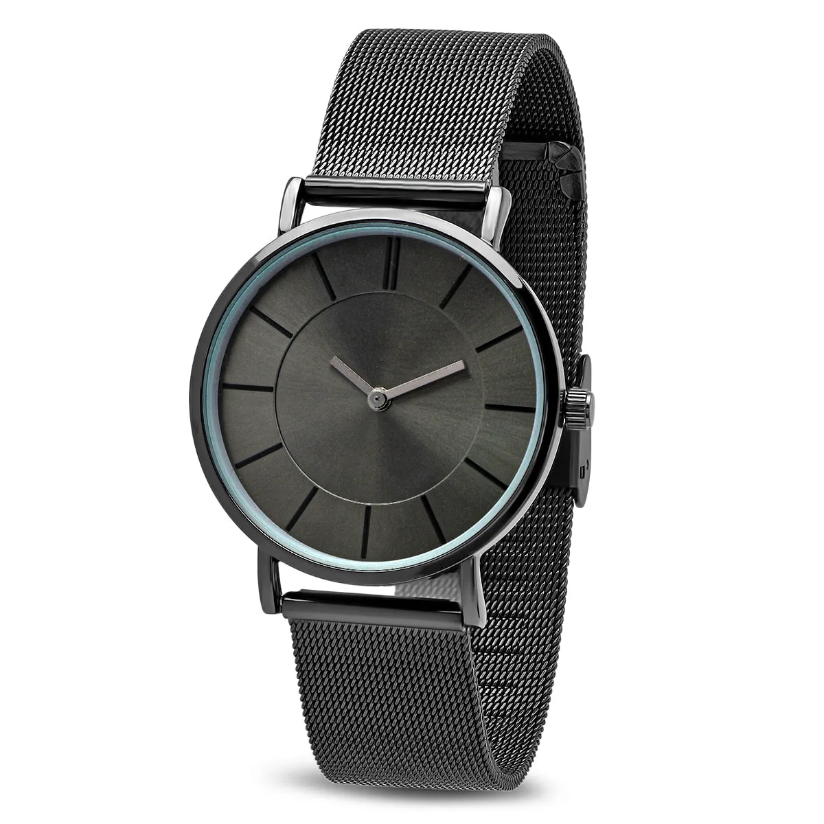 Black Midnight Mesh Banded Watch *  Genuine Diamond