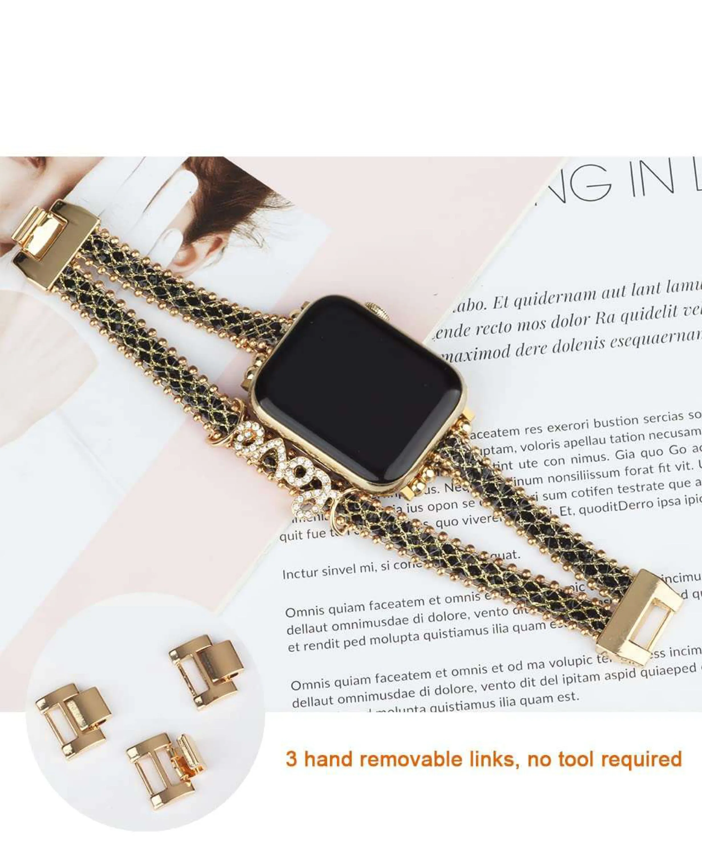 Blinged Out Leather Steel Bracelet Band For Apple Watch Multiple Colors Available