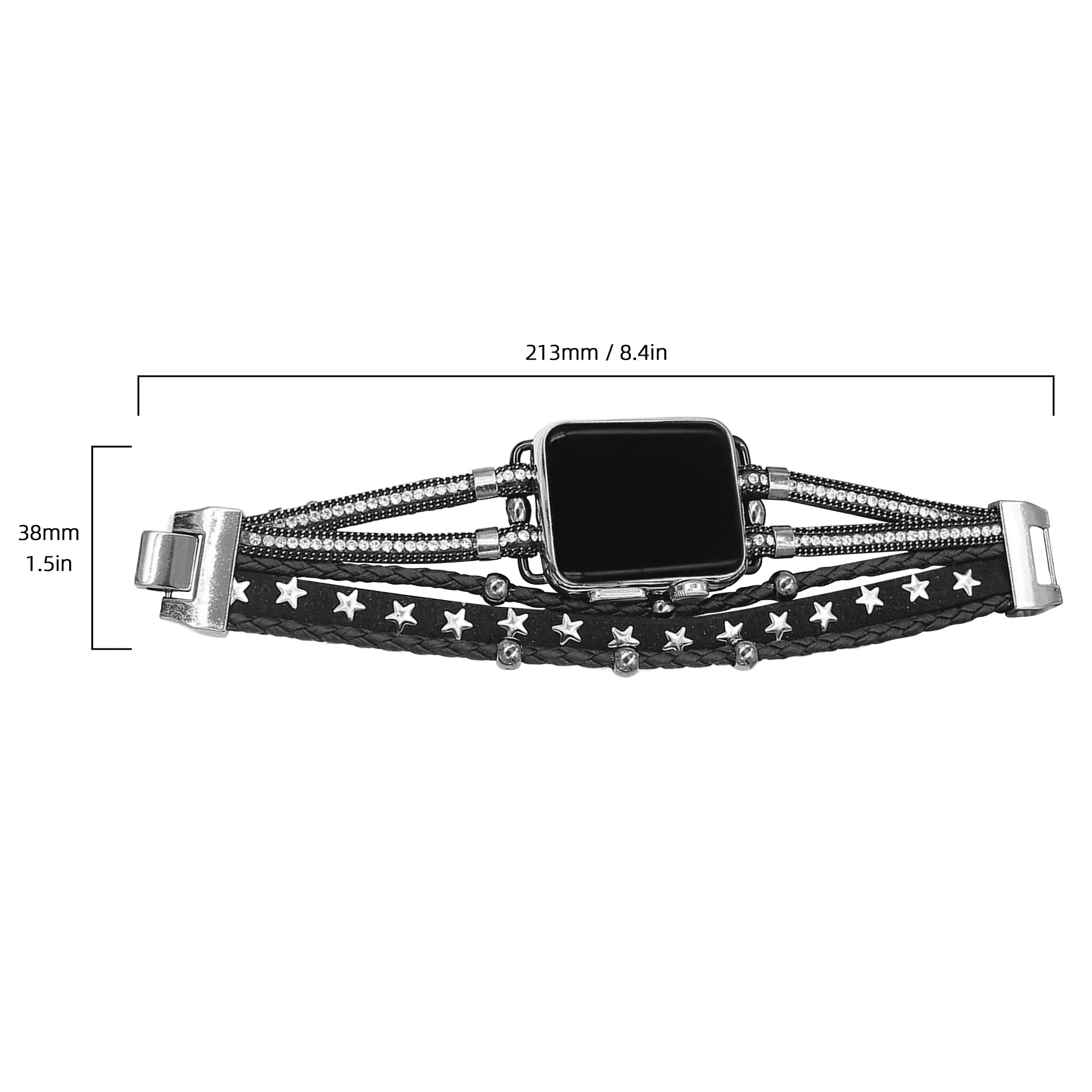 Blinged Out Leather Steel Bracelet Band For Apple Watch Multiple Colors Available