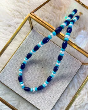 Blue Jade and Pearl Necklace