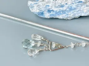 Blue Topaz Luxury Hair Stick, wedding hair stick, silver Kanzashi Hair Pin