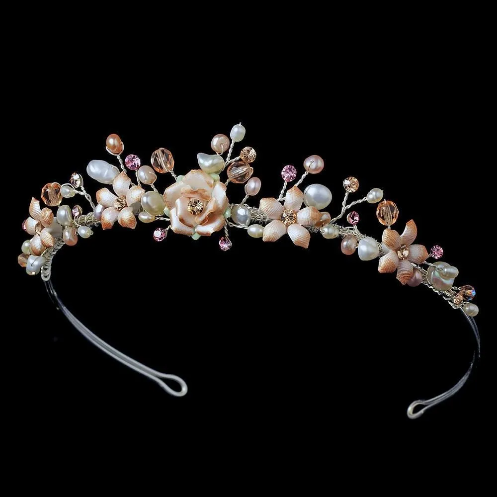 Blush Color Porcelain Pearl Floral Wedding Tiara