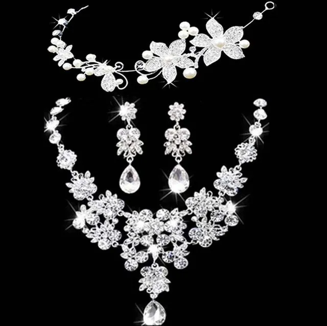 bridal jewelry crown necklace and earring set tiara rhinestone wedding accessories bridal crystal jewelry sets