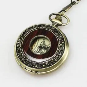 Bronze and Wood Antique Style Steampunk Skeleton Pocket Watch