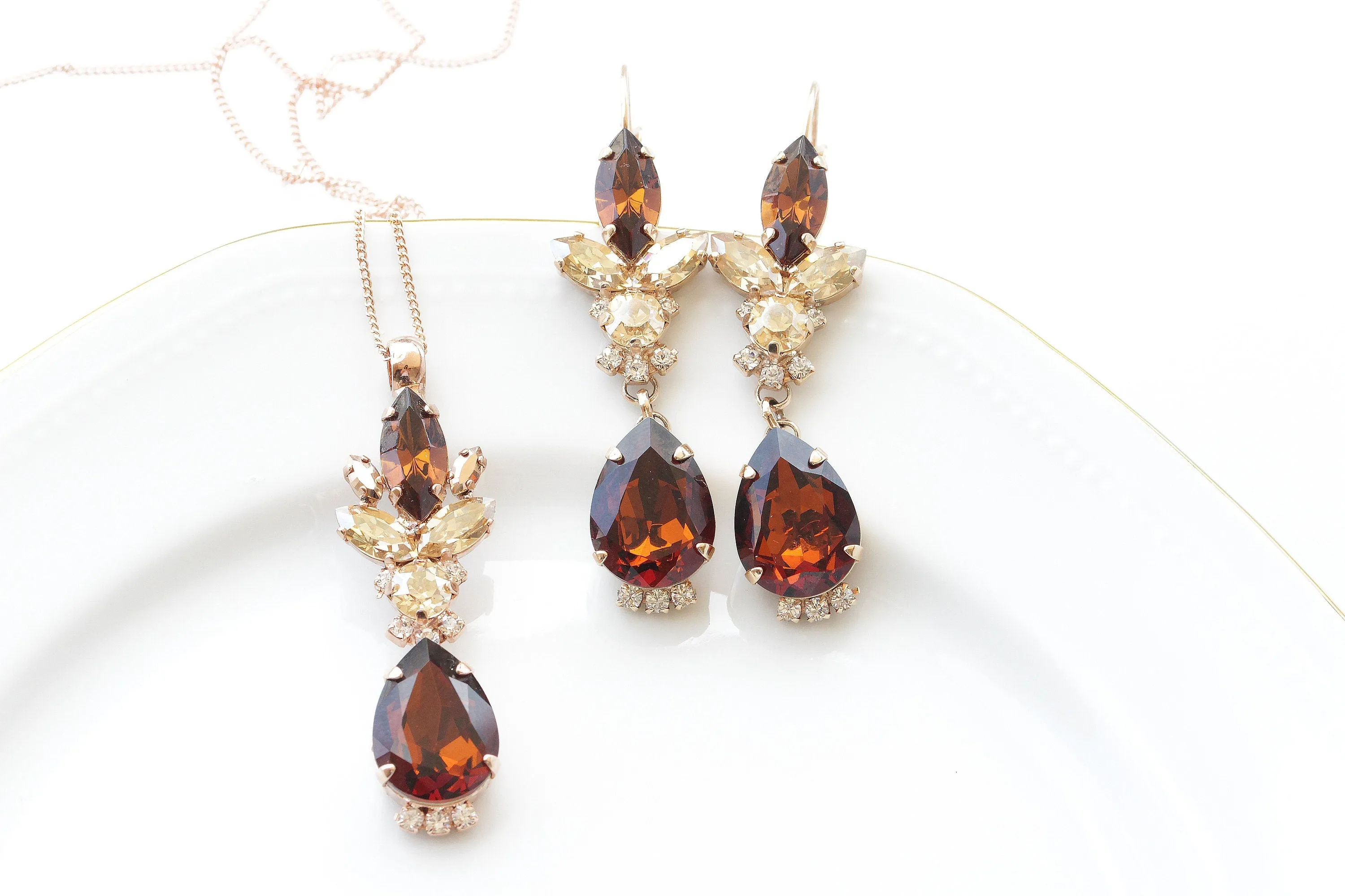 BROWN BRIDAL NECKLACE Earrings Set