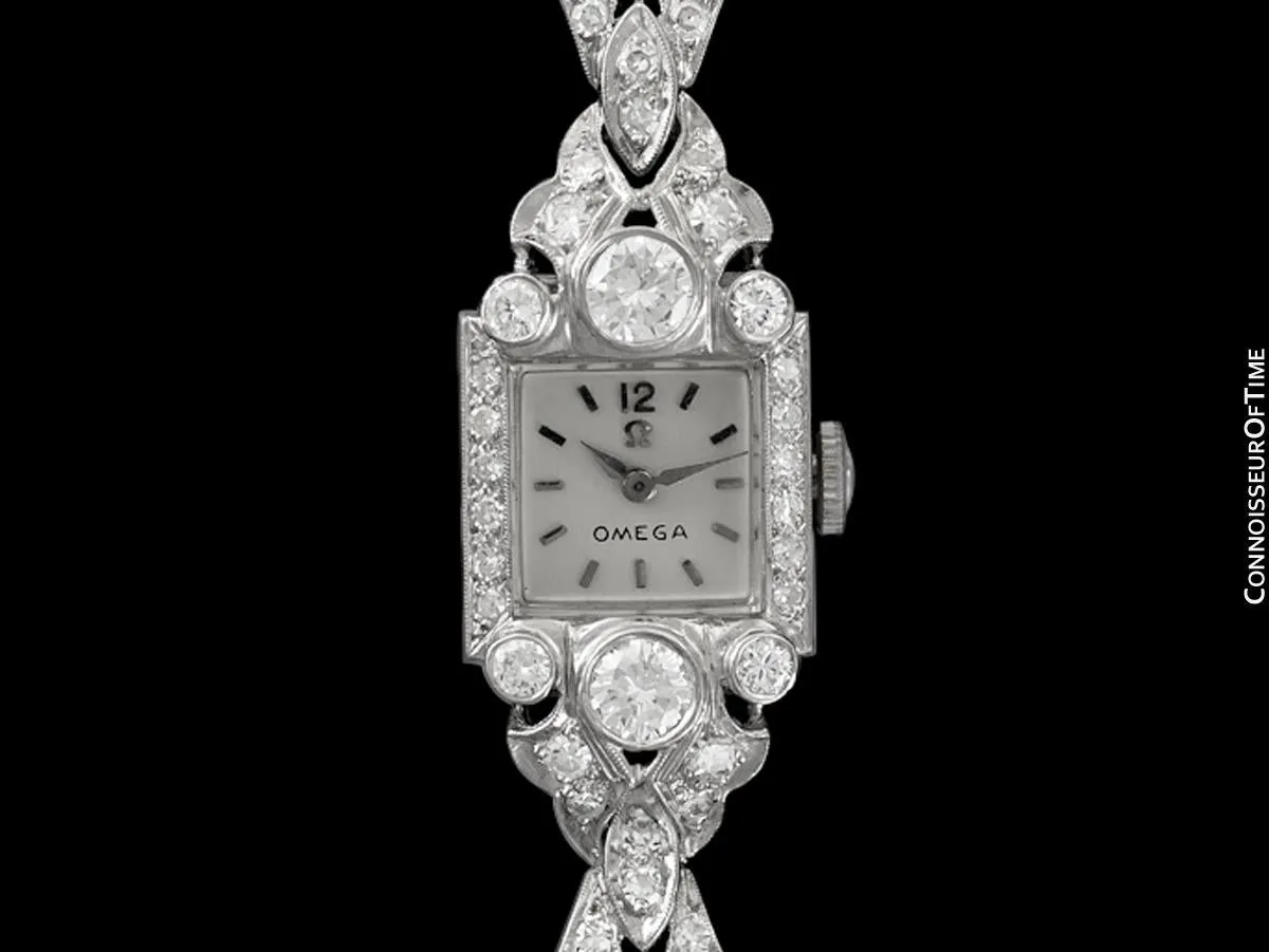 c. 1954 Vintage Ladies Watch with Omega Movement - Platinum with Over 2 Carats of Diamonds