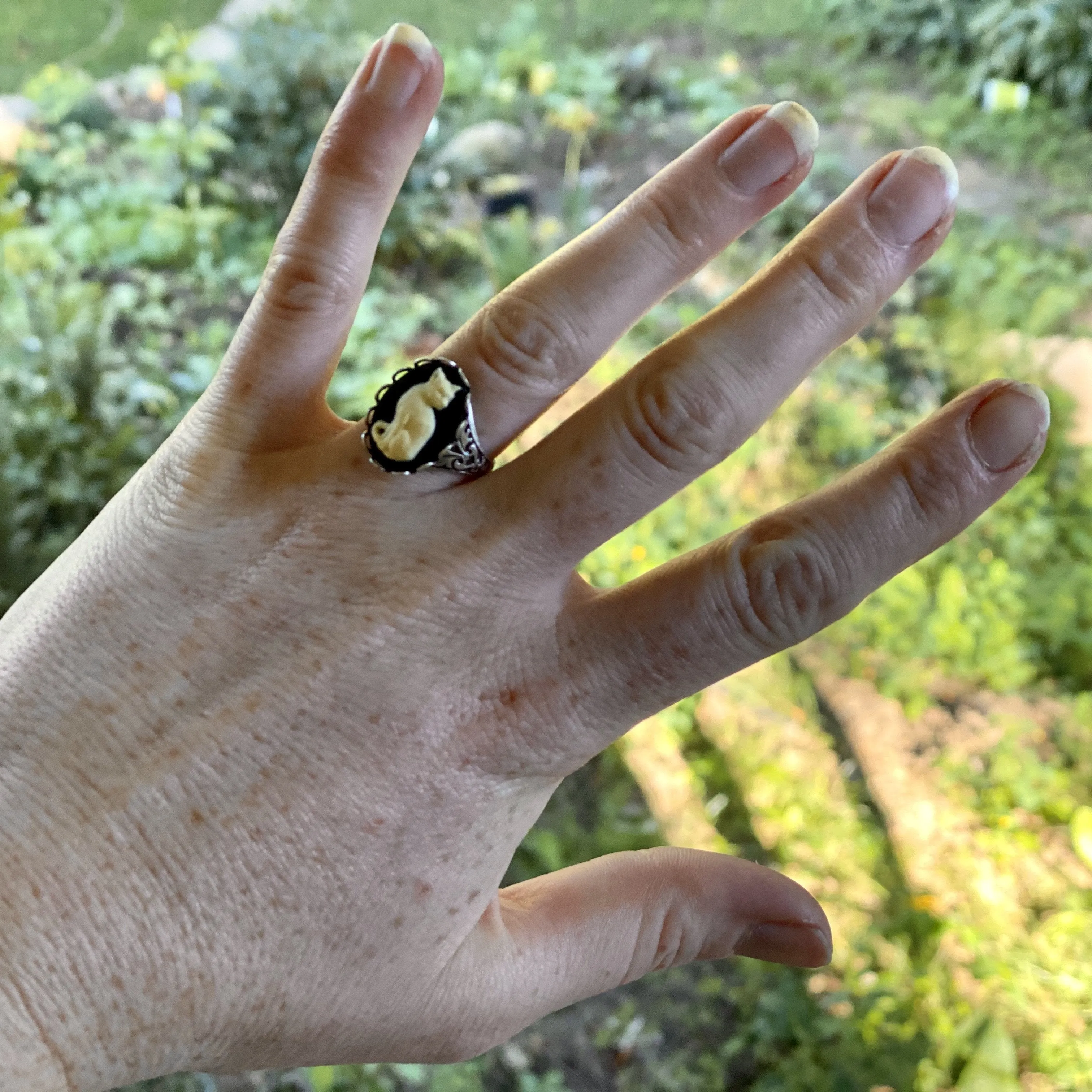 Cat Cameo Ring in Antiqued Brass or Silver