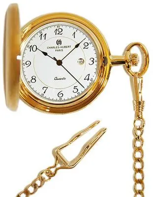 Charles-Hubert 14k Gold-Plated Brass Pocket Watch - 48mm