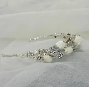 Charmaine - Ivory flower Crystal Tiara Brides Crystal Tiara Floral Silver Elegant Tiara