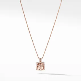 Chatelaine Pave Bezel Pendant Necklace in 18K Rose Gold with Morganite