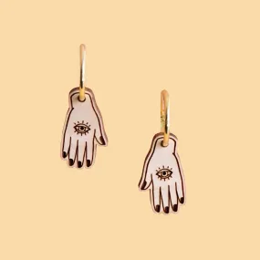 Cherry Wood Lucky Hamsa Palm Hoop Earrings - PET15118H