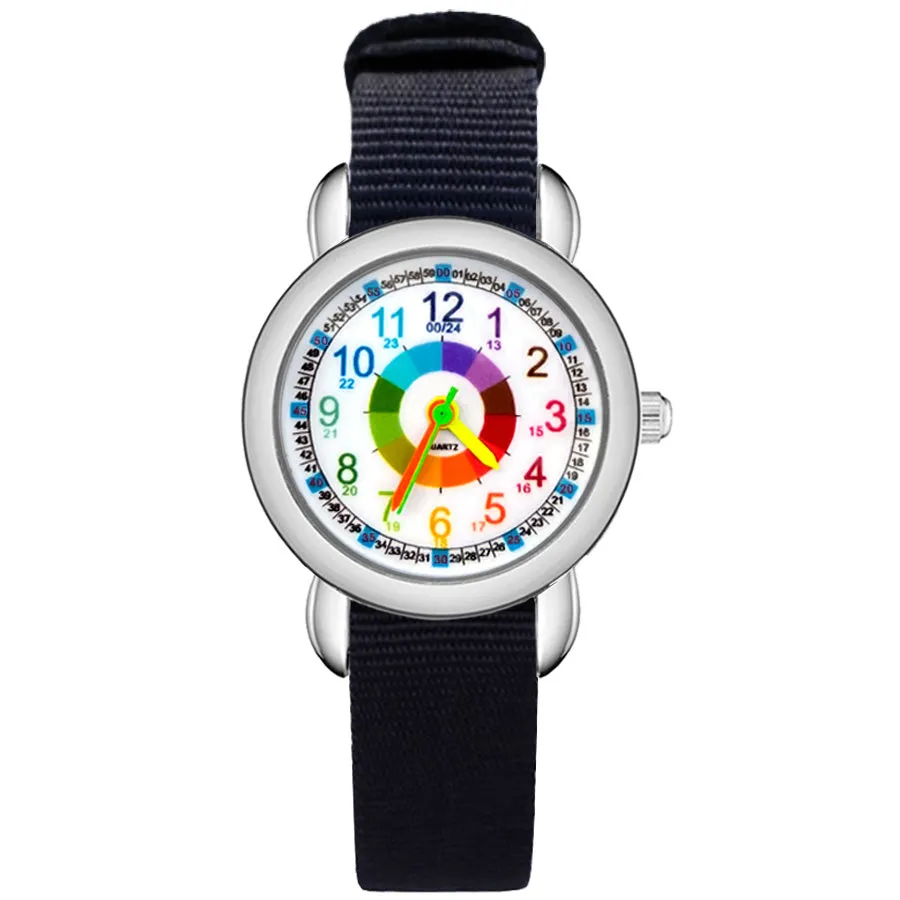 Children's Cute Cartoon Colorful Numbers Style Student Boy Girl Kids Leather Nylon Strap Quartz Wrist Watches