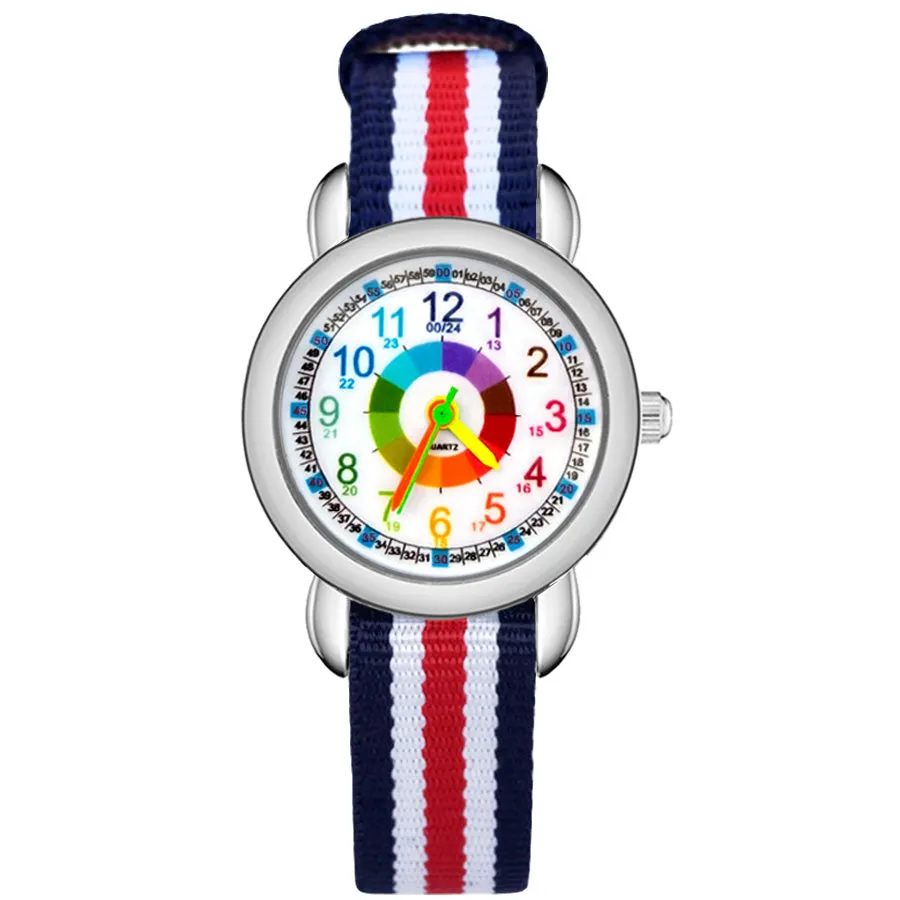 Children's Cute Cartoon Colorful Numbers Style Student Boy Girl Kids Leather Nylon Strap Quartz Wrist Watches