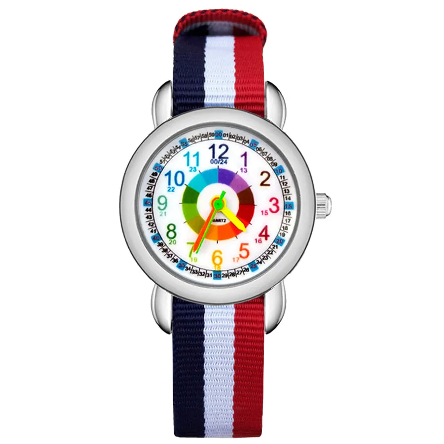 Children's Cute Cartoon Colorful Numbers Style Student Boy Girl Kids Leather Nylon Strap Quartz Wrist Watches