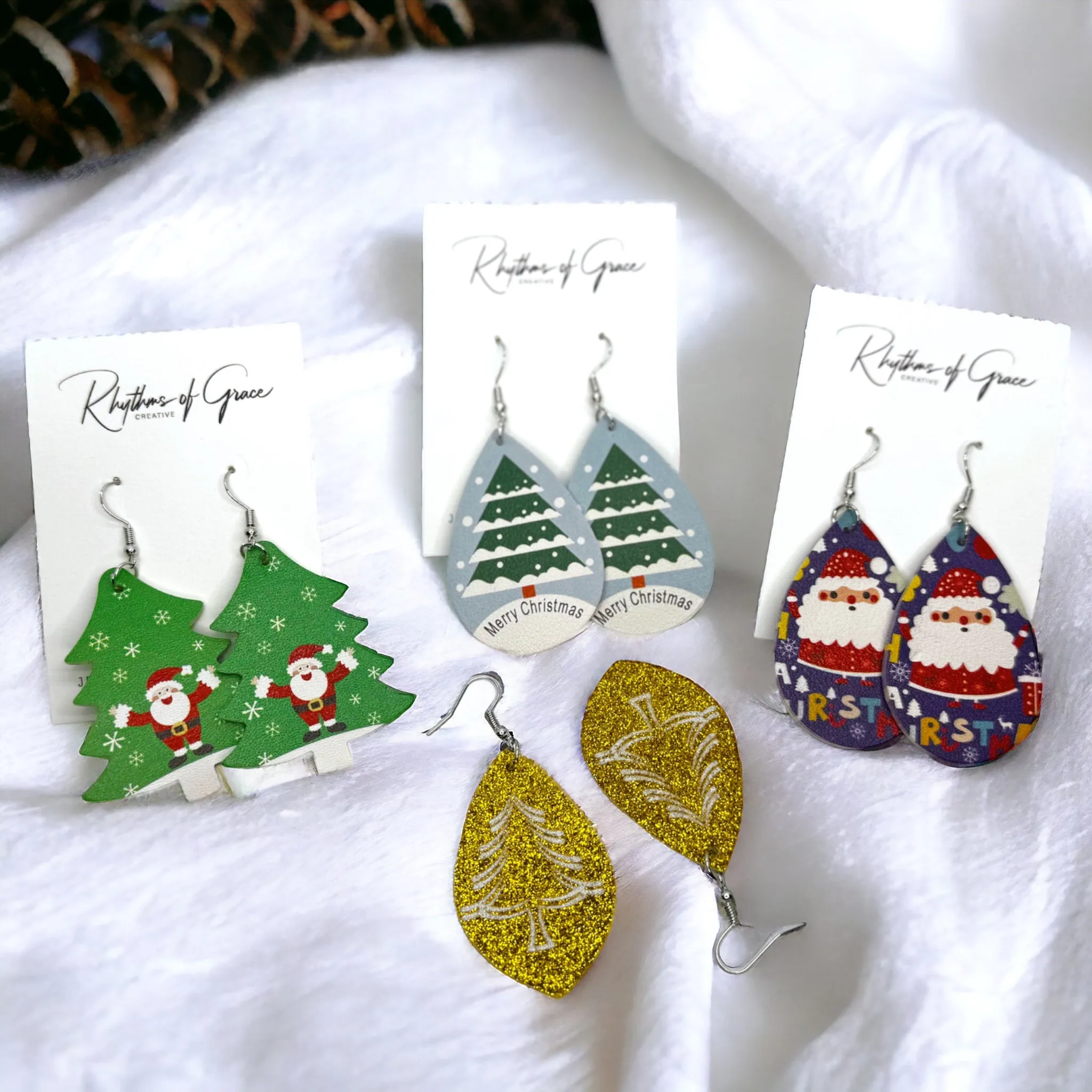 Christmas Earrings - Christmas Tree Earrings, Santa Costume, Christmas Jewelry, Handmade Earrings, Rudolph the Red Nosed Reindeer, Snowflake Earring