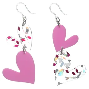 Confetti Heart Drop Dangles Hypoallergenic Earrings for Sensitive Ears Made with Plastic Posts