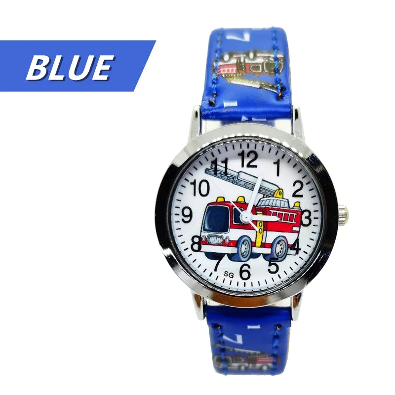 Crane Car Watch Kids Cartoon Watches Child Girls Gifts Coloring Fashion Children Leather Waterproof Quartz Wrist Watch Kid Clock