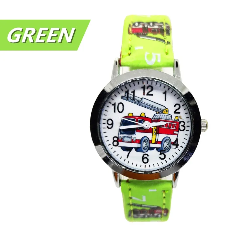 Crane Car Watch Kids Cartoon Watches Child Girls Gifts Coloring Fashion Children Leather Waterproof Quartz Wrist Watch Kid Clock