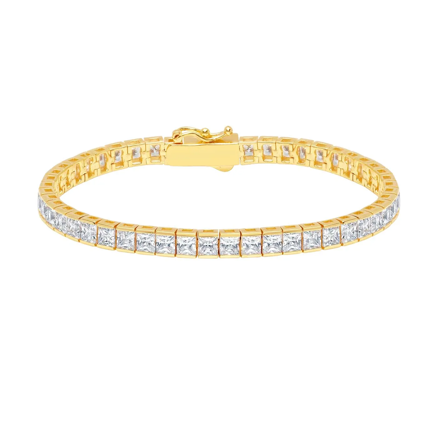 Crislu 18KT Yellow Gold Plated Sterling Silver Princess Cut Cubic Zirconia 7-inch Tennis Bracelet