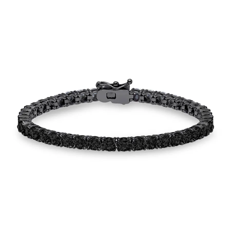 Crislu Black Rhodium Plated Sterling Silver Round Cubic Zirconia 7-inch Tennis Bracelet