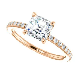 Cubic Zirconia Engagement Ring- The Blaire (Customizable Asscher Cut with Petite Pavé Band)