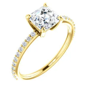 Cubic Zirconia Engagement Ring- The Blaire (Customizable Asscher Cut with Petite Pavé Band)