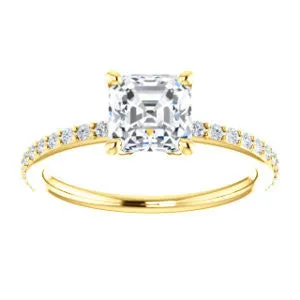 Cubic Zirconia Engagement Ring- The Blaire (Customizable Asscher Cut with Petite Pavé Band)