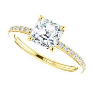 Cubic Zirconia Engagement Ring- The Blaire (Customizable Asscher Cut with Petite Pavé Band)