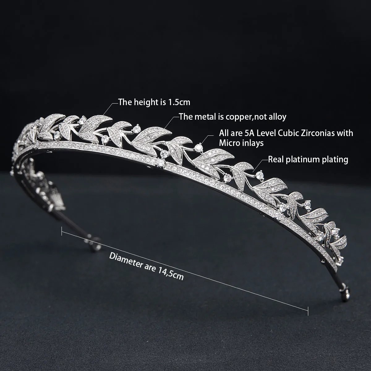 Cubic Zirconia Leaves Headband,Tiara for Wedding, Head Accessories for Girl CH10391