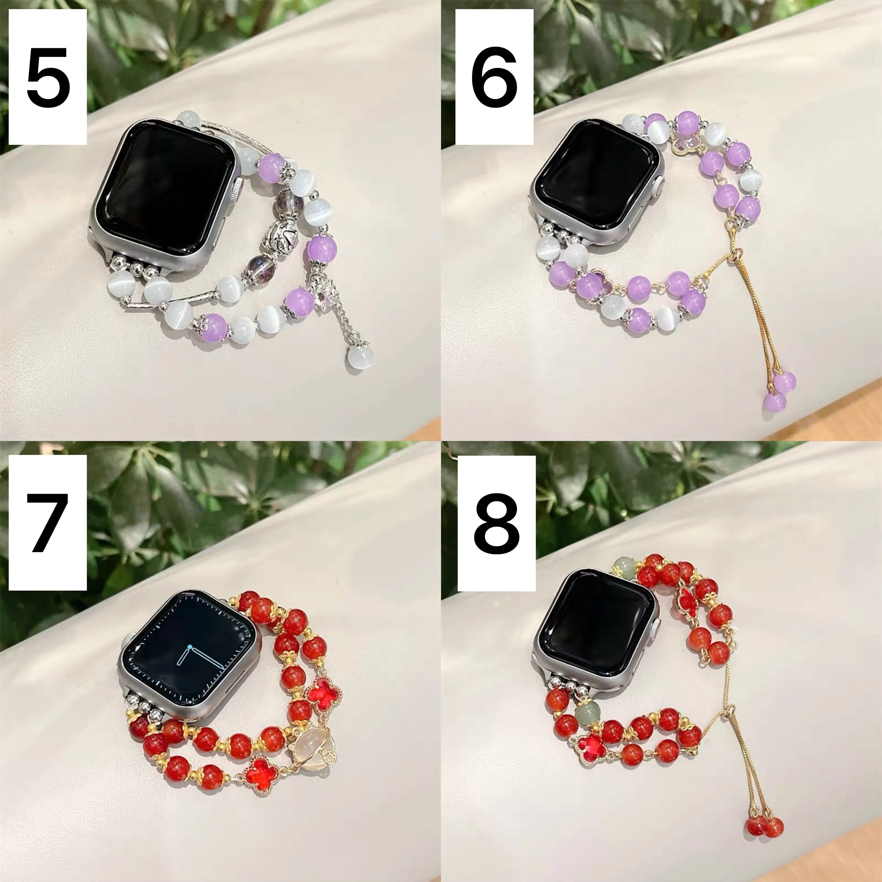 Cute Moon Pearls Beads Charms Bracelet iWatch Band Series 1 2 3 4 5 6 7 8 9 Ultra Gen 38mm 40mm 41mm 42mm 44mm 45mm 49mm Apple Watch Strap