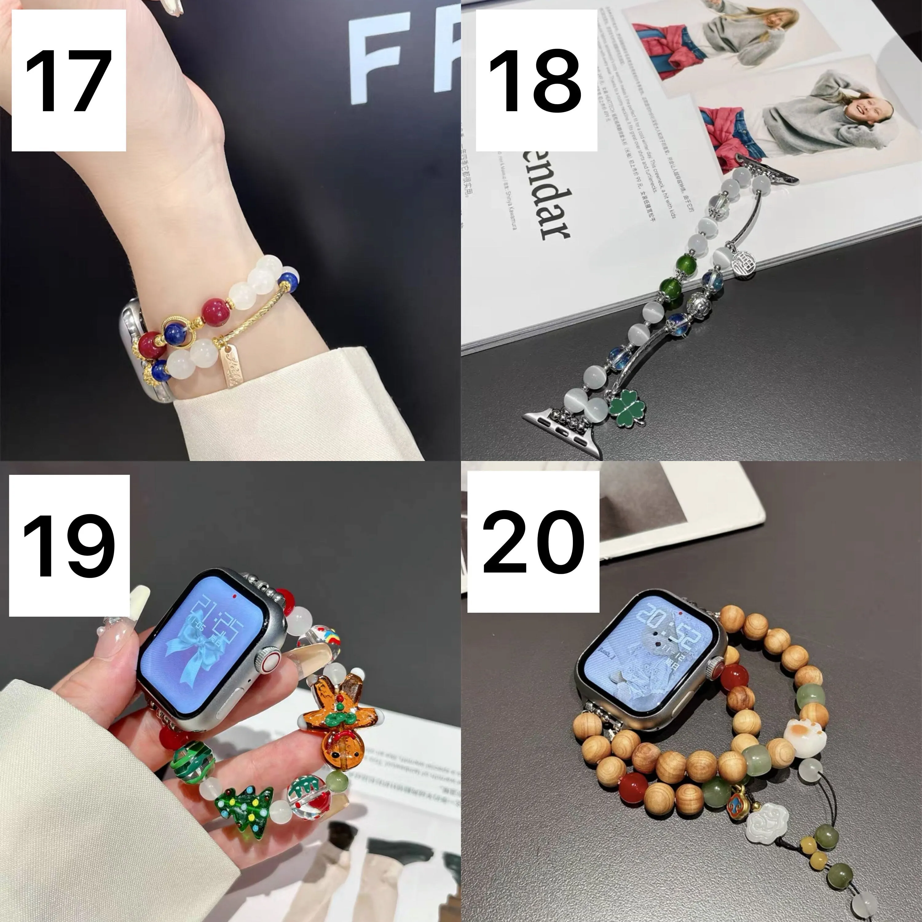 Cute Moon Pearls Beads Charms Bracelet iWatch Band Series 1 2 3 4 5 6 7 8 9 Ultra Gen 38mm 40mm 41mm 42mm 44mm 45mm 49mm Apple Watch Strap