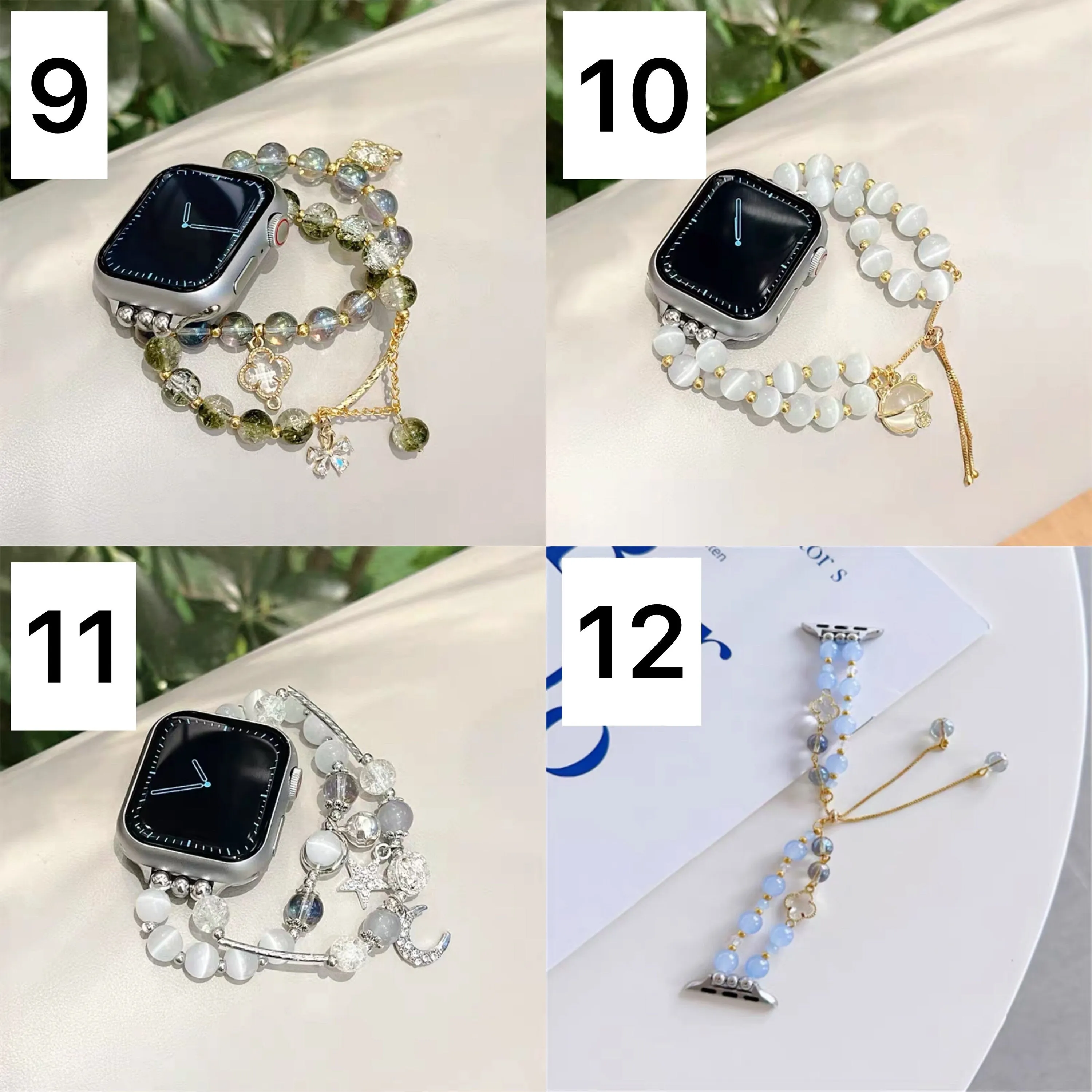 Cute Moon Pearls Beads Charms Bracelet iWatch Band Series 1 2 3 4 5 6 7 8 9 Ultra Gen 38mm 40mm 41mm 42mm 44mm 45mm 49mm Apple Watch Strap