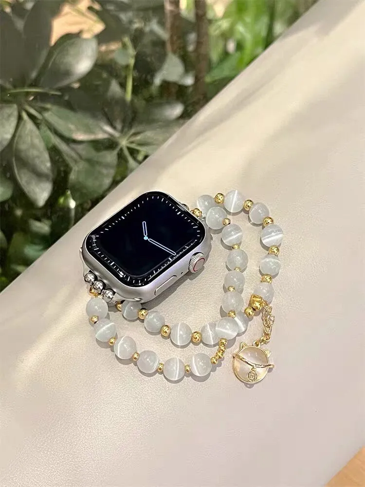 Cute Moon Pearls Beads Charms Bracelet iWatch Band Series 1 2 3 4 5 6 7 8 9 Ultra Gen 38mm 40mm 41mm 42mm 44mm 45mm 49mm Apple Watch Strap