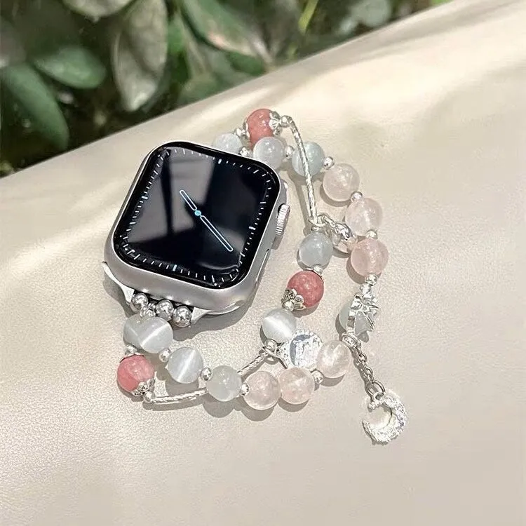 Cute Moon Pearls Beads Charms Bracelet iWatch Band Series 1 2 3 4 5 6 7 8 9 Ultra Gen 38mm 40mm 41mm 42mm 44mm 45mm 49mm Apple Watch Strap