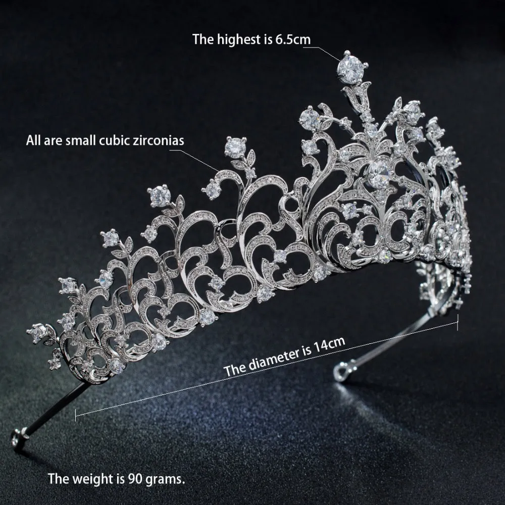 CZ Cubic Zirconia Classic Wedding Bridal Silver Tiara Crown CH10179