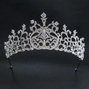 CZ Cubic Zirconia Classic Wedding Bridal Silver Tiara Crown CH10179