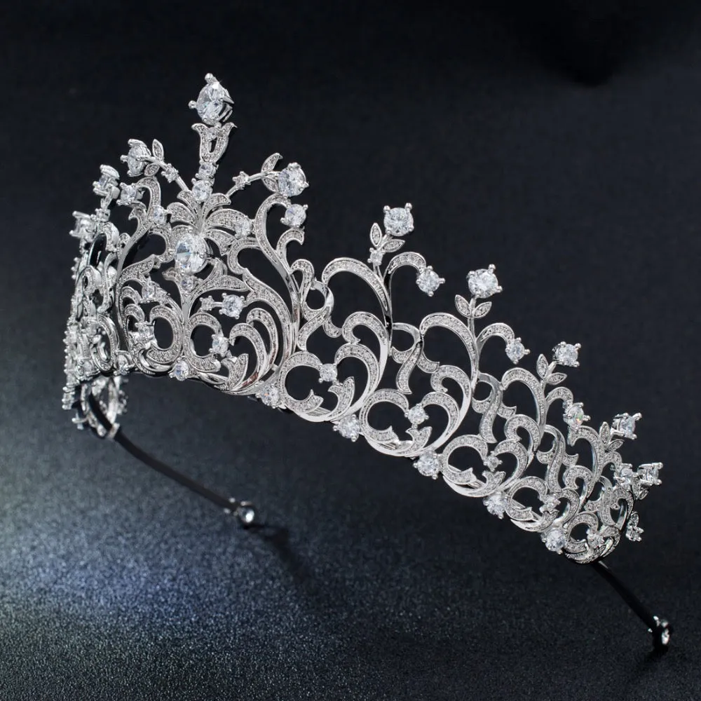 CZ Cubic Zirconia Classic Wedding Bridal Silver Tiara Crown CH10179