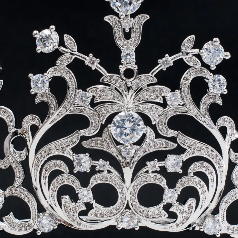 CZ Cubic Zirconia Classic Wedding Bridal Silver Tiara Crown CH10179