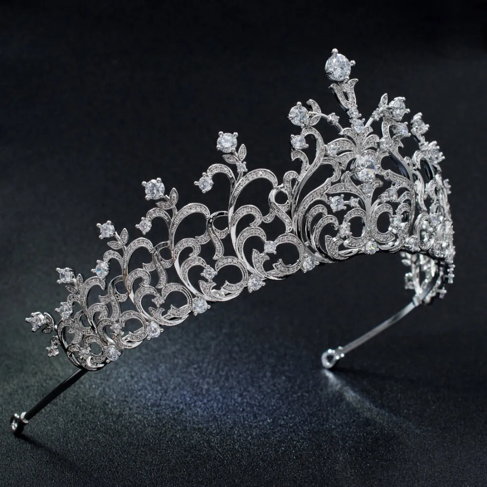 CZ Cubic Zirconia Classic Wedding Bridal Silver Tiara Crown CH10179