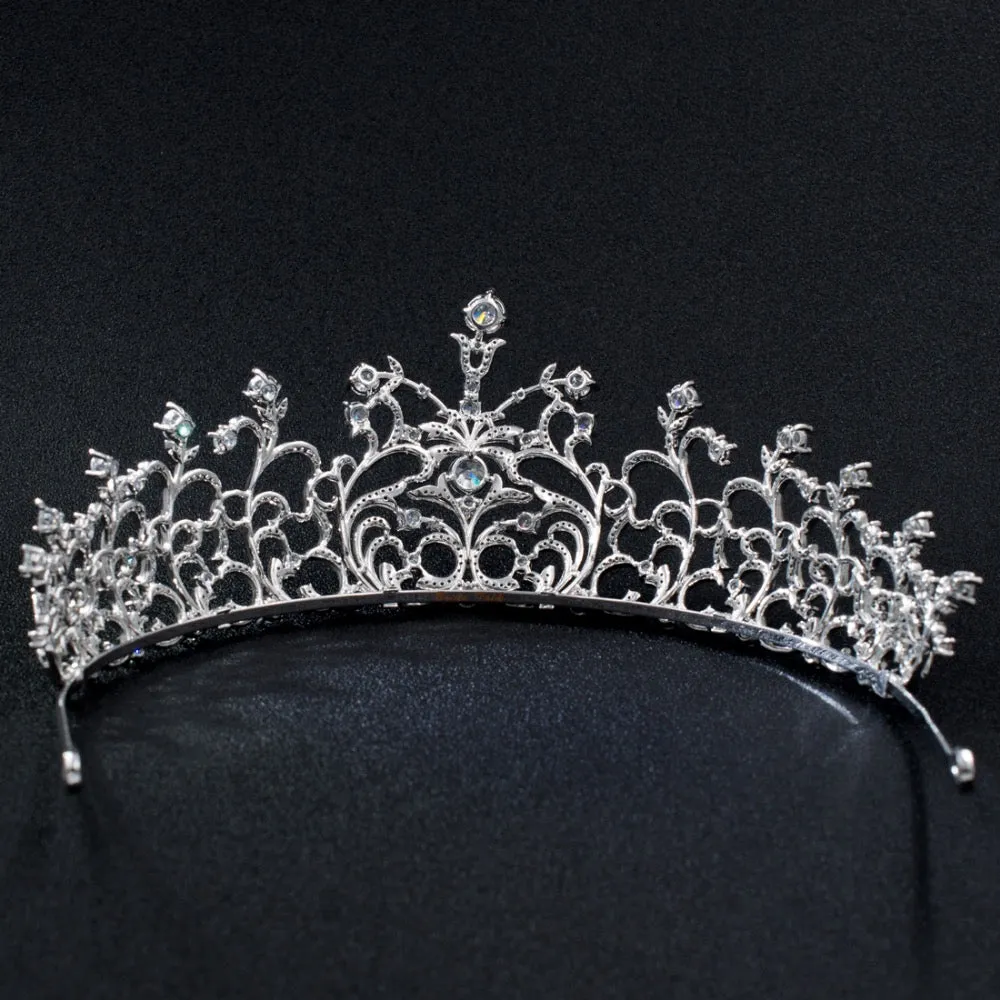 CZ Cubic Zirconia Classic Wedding Bridal Silver Tiara Crown CH10179