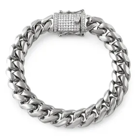 CZ Diamond Lock 14MM Cuban Bracelet Stainless Steel